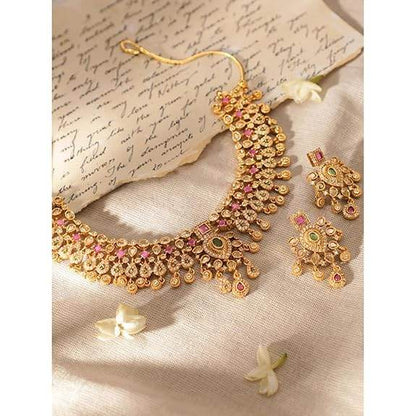 Gold Tone Temple Necklace Set with Multicolored Stones For Women - Rajputtrade
