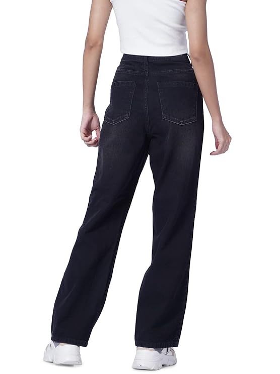 Women's Loose Fit Jeans, Black (Size 33) - Rajputtrade