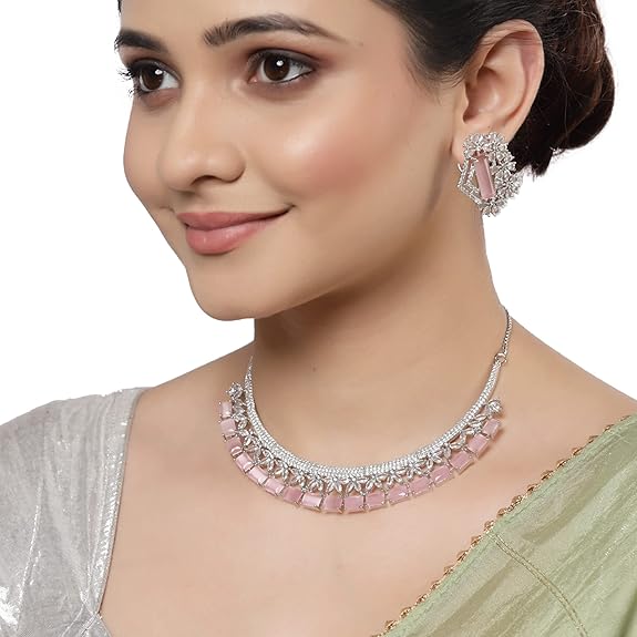 Necklace With Earring Jewellery Set For Woment and Girl (Rose Gold Multi) - Rajputtrade