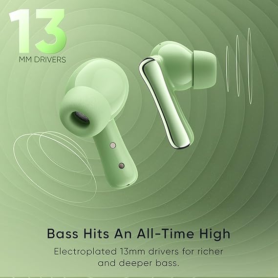 Mivi DuoPods i2 Pro [New Launch], InstaCharge HD Clear Calling Bluetooth in Ear Earbuds, 60 Hours+ Long Playtime (Green) - Rajputtrade