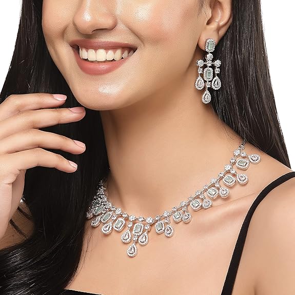 Necklace with Earring Jewellery Set for Girls and Women (Lime Green) - Rajputtrade