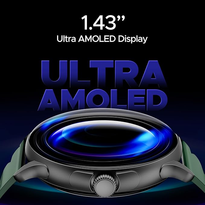 boAt Lunar Oasis w/TBT Navigation, QR Tray, 1.43" (3.6 cm) AMOLED Display, Men & Women(Olive Green)