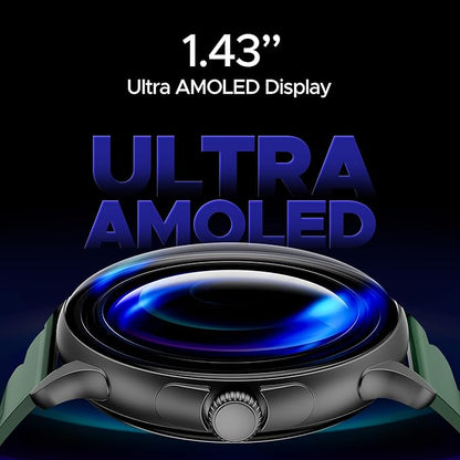 boAt Lunar Oasis w/TBT Navigation, QR Tray, 1.43" (3.6 cm) AMOLED Display, Men & Women(Olive Green)