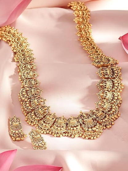 Womens 24K Gold Plated Handcrafted Traditional Lakshmi Temple Jewellery Set - Rajputtrade