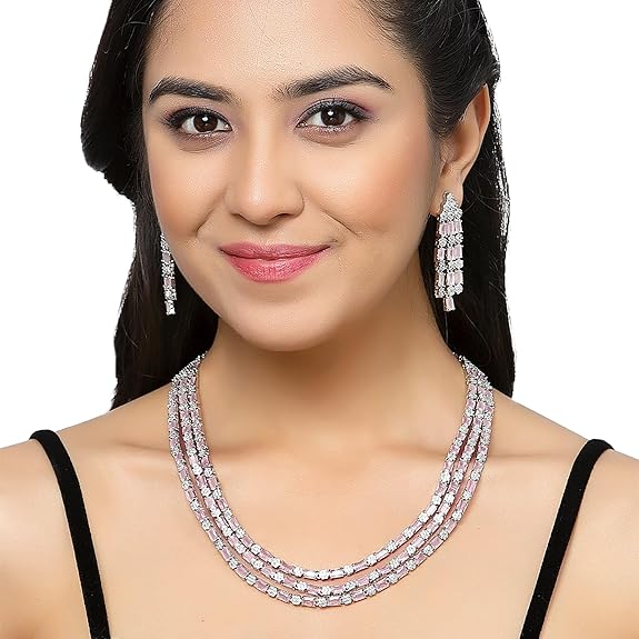 Necklace With Earrings Jewellery Set For Girls and Women (Pink) - Rajputtrade