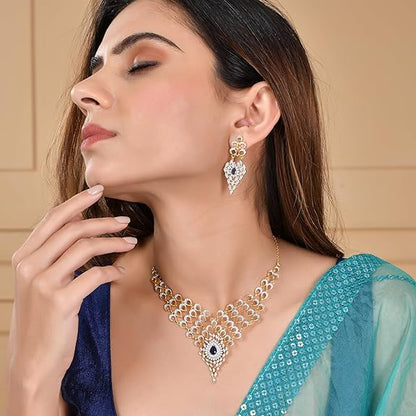 Peacock Sapphire Serenity Gold Necklace Set For Women - Rajputtrade