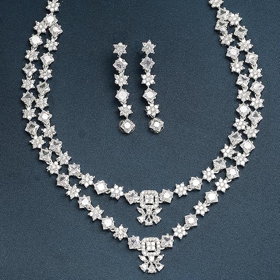 Necklace With Earrings Jewellery Set For Girls and Women (White) - Rajputtrade