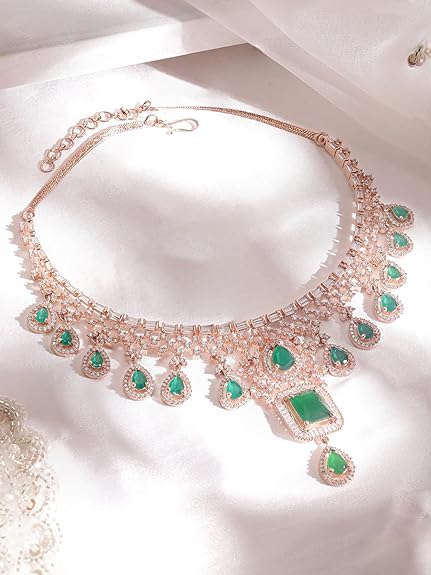 Rose Gold Plated Handcrafted Artificial Jewelry Set-Earrings For Women and Girls (Green) - Rajputtrade