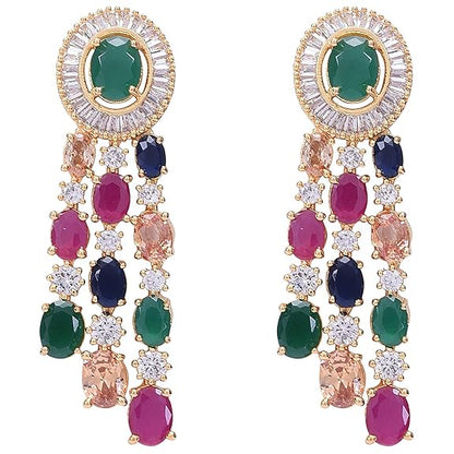 Jewellery Red Green Blue White Multi Layer Necklace Set with Earring for Women/Girls - Rajputtrade
