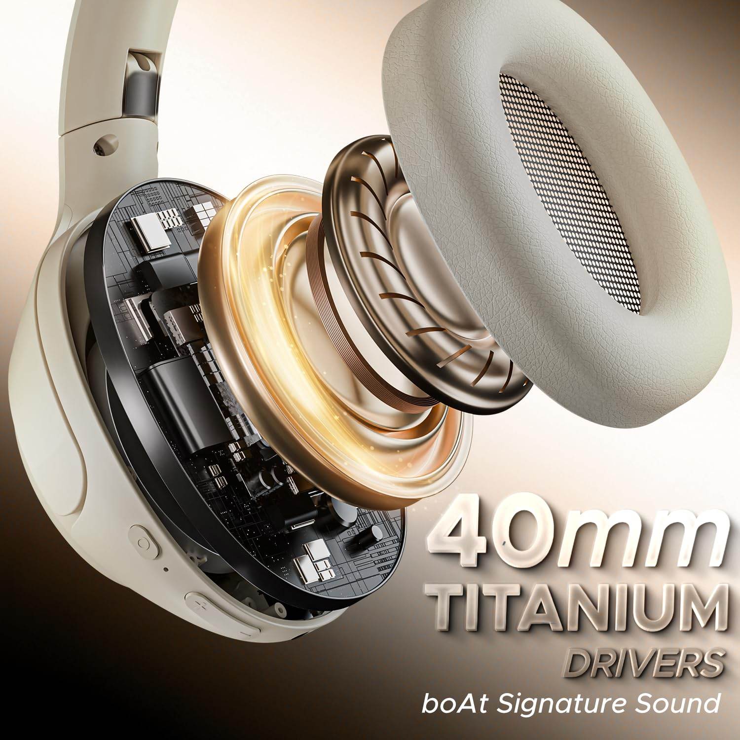 boAt Rockerz 551 ANC Pro (2025), 42dB Hybrid Adaptive ANC, App Support, 72Hrs Battery, Wireless Headphone with Mic (Hazel Beige) - Rajputtrade