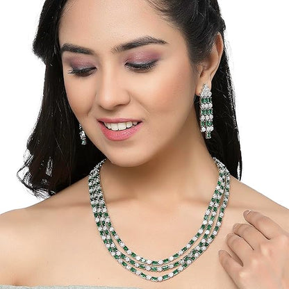 Necklace With Earrings Jewellery Set For Girls and Women (Green) - Rajputtrade
