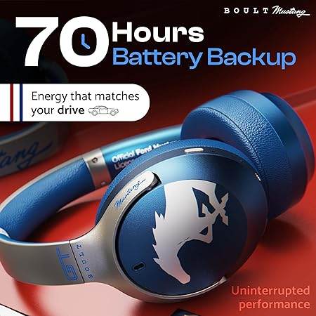 Boult X Mustang Newly Launched Q Over Ear Bluetooth Headphones with 70H Playtime, 40mm Bass Drivers, Zen™ ENC Mic, Type-C Fast Charging (Blue) - Rajputtrade