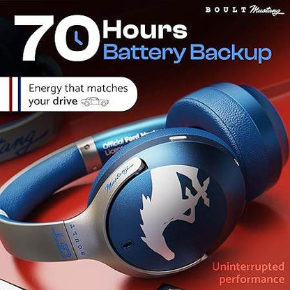 Boult X Mustang Newly Launched Q Over Ear Bluetooth Headphones with 70H Playtime, 40mm Bass Drivers, Zen™ ENC Mic, Type-C Fast Charging (Blue) - Rajputtrade