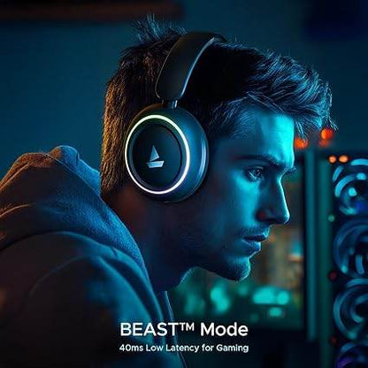 boAt Rockerz 480 w/RGB LEDs, 6 Light Modes, 40mm Drivers, Beast Mode, 60hrs Playback , Bluetooth Headphones(Black Sabre) - Rajputtrade