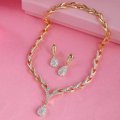 24 Kt Gold plated American Diamond Necklace Set - Rajputtrade