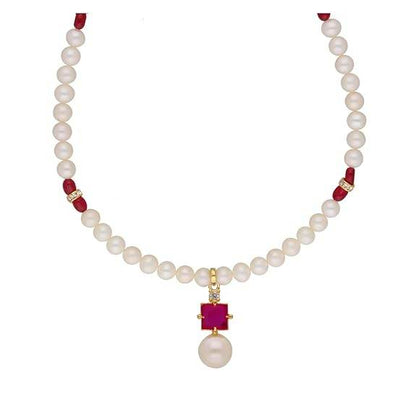 Freshwater White Pearl Pendant Necklace set (Victorian) - Rajputtrade