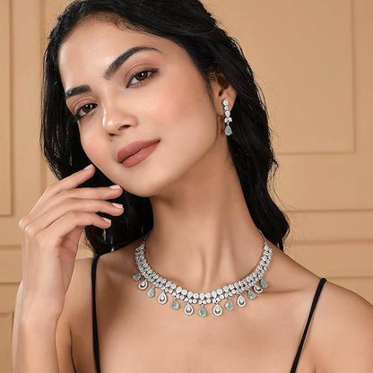 Elegance Green And White Teardrop Cut Cz Jewellery Set For Women | Jewellery Set - Rajputtrade