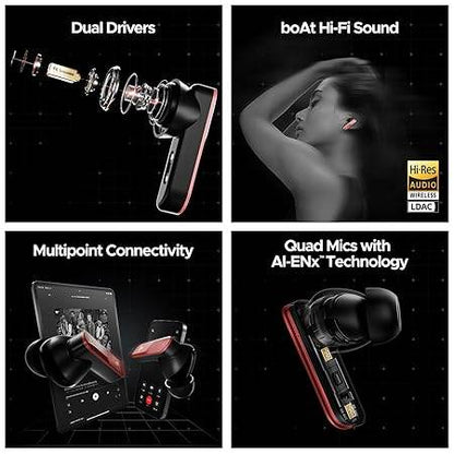 boAt New Launch Nirvana X TWS, Knowles Dual Drivers, Hi-Res Audio LDAC, App Support, ENx, Dual Pair, Spatial Audio, Fast Charge (Red) - Rajputtrade
