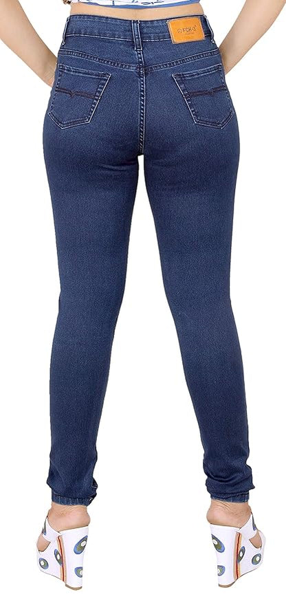 Stretchable Denim Pencil Fit Regular Fit High Waist Jeans for Women (Blue) -50 - Rajputtrade