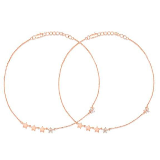 925 Sterling Silver Rose Gold Plated Anklet (Pair) | Gift for Women & Girls | - Rajputtrade