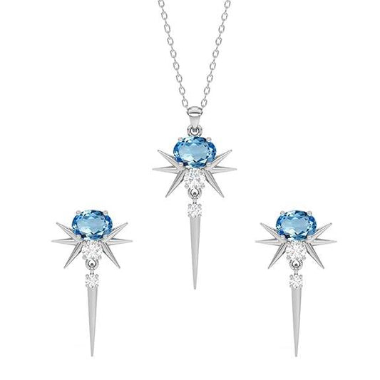 925 Sterling Silver Dolores Pendant Earring Chain Jewellery Set | Rhodium Plated, Swiss Zirconia | Gift for Women & Girls - Rajputtrade