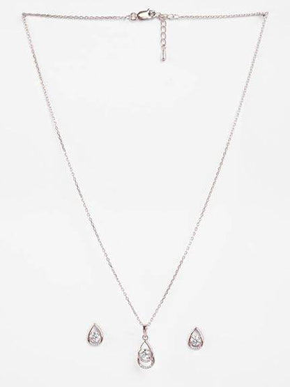 925 Sterling Silver Tosca Pendant Earrings Chain Necklace Jewellery Set | Rose Gold Plated, Swiss Zirconia |Gift for Women and Girls - Rajputtrade