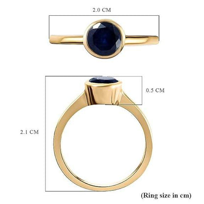 925 Sterling Silver Birthstone Ring for Women | 2 Ct Solitaire Bezel Set Gemstone | 18K Gold Plated | - Rajputtrade