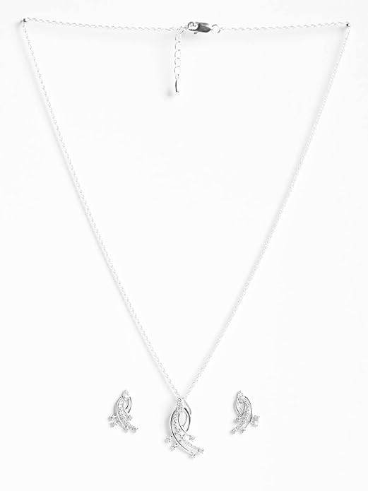 925 Sterling Silver Iris Pendant Earring Chain Jewellery Set | Rhodium Plated, Swiss Zirconia | Gift for Women & Girls - Rajputtrade