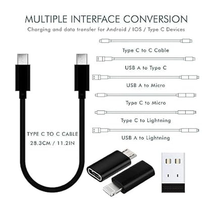 All in One 60W USB Fast Charging Travel Cable Set Type C, Lightening and Micro USB Port Inbuilt Mobile Stand | iPhone, iPad,Samsung