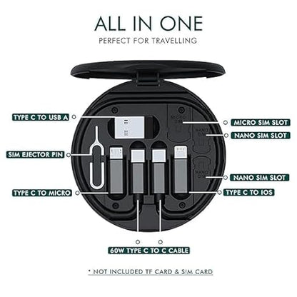 All in One 60W USB Fast Charging Travel Cable Set Type C, Lightening and Micro USB Port Inbuilt Mobile Stand | iPhone, iPad,Samsung