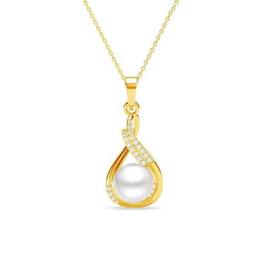 925 Sterling Silver Esin Real Pearl Pendant Earrings Chain Necklace Jewellery Set | Gold Plated, Swiss Zirconia |Gift for Women and Girls - Rajputtrade