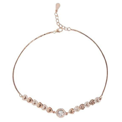 925 Sterling Silver Cubic Zirconia Heart Rose Gold Plating Chain Anklet (Single) | Gift for Women & Girls | - Rajputtrade