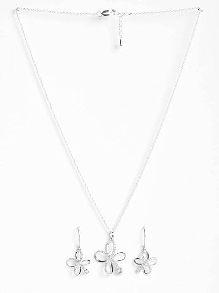 925 Sterling Silver Vega Pendant Earring Chain Jewellery Set | Rhodium Plated, Swiss Zirconia | Gift for Women & Girls - Rajputtrade