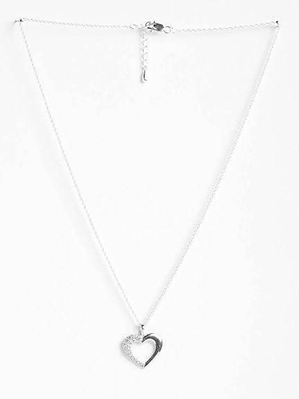 925 Sterling Silver Heart Shape Pendant Chain Necklace | Rhodium Plated, Swiss Zirconia | Gift for Women and Girls - Rajputtrade