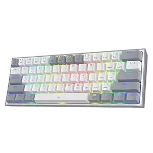 Redragon K617 Fizz 60% Wired RGB Gaming Keyboard, 61 Keys Compact Mechanical Keyboard w/White and Grey Color Keycaps, Linear Red Switch, Pro Driver/Software Supported - Rajputtrade