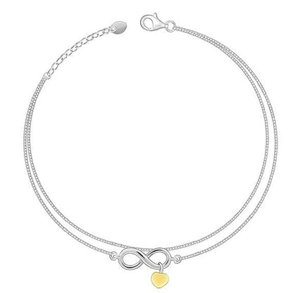925 Silver Dual Tone Forever Heart Anklet,Single | Gifts for Women and Girls | - Rajputtrade