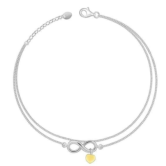 925 Silver Dual Tone Forever Heart Anklet,Single | Gifts for Women and Girls | - Rajputtrade