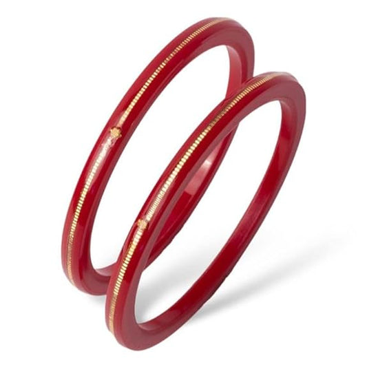 Jewellers 22kt (916) Yellow Gold Handmade Pola Bangles/Wedding Chooda/Churas for Women with Purity Certificate (Set of 2pcs) - Red - Rajputtrade