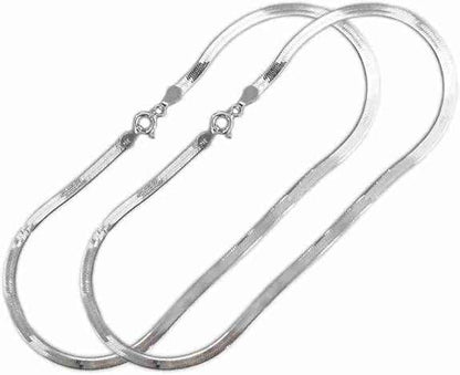 925 silver Flat Flexible Anklets (Snake chain Payal) Set of 2 | gift for women and girls | - Rajputtrade
