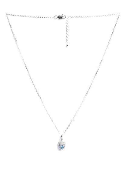 925 Sterling Silver Acorn Blue Solitaire Pendant Earrings Chain Necklace Jewellery Set | Platinum Plated, Swiss Zirconia | Unique Gift for Women and Girls