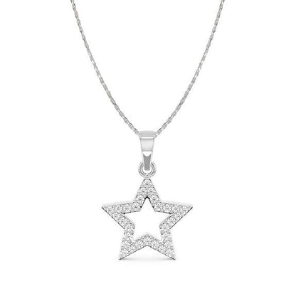 925 Sterling Silver Star Pendant Chain Necklace | Rhodium Plated, Swiss Zirconia | Gift for Women and Girls - Rajputtrade
