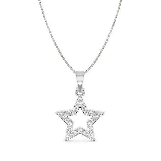 925 Sterling Silver Star Pendant Chain Necklace | Rhodium Plated, Swiss Zirconia | Gift for Women and Girls - Rajputtrade