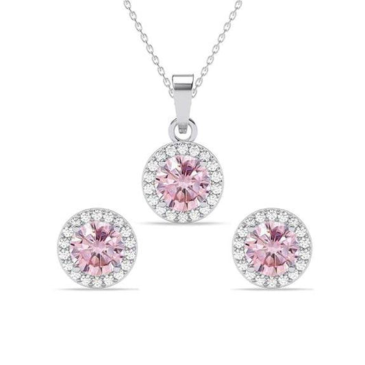 925 Sterling Silver Tove Pink Solitaire Pendant Earrings Chain Necklace Jewellery Set | Platinum Plated, Swiss Zirconia |Gift for Women and Girls - Rajputtrade