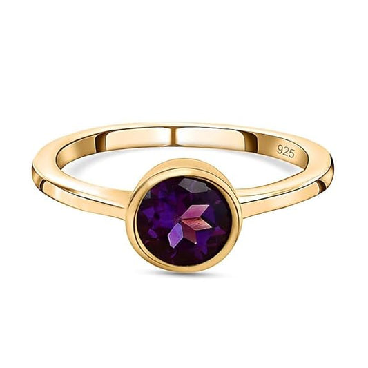 925 Sterling Silver Birthstone Ring for Women | 2 Ct Solitaire Bezel Set Gemstone | 18K Gold Plated | - Rajputtrade