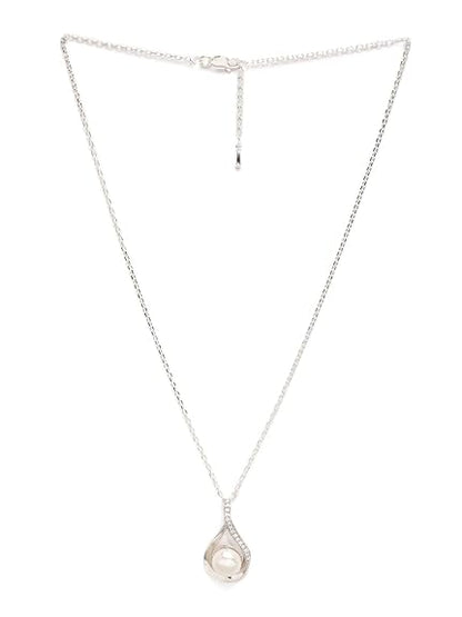 92.5 Sterling Silver Real Pearl Pendant with Chain |Gift for Women and Girls