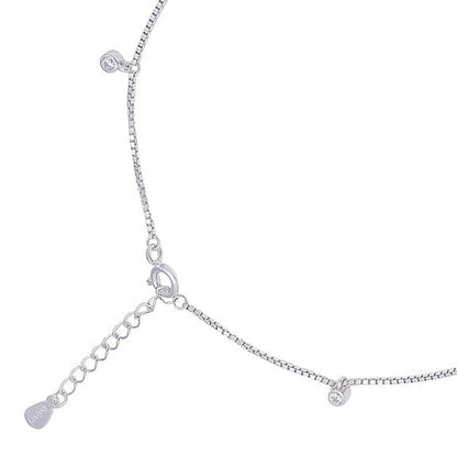 925 Sterling Silver Cubic Zirconia CZ Drop Adjustable Rhodium Plated Chain Anklet (Pair) | Gift for Women & Girls | - Rajputtrade