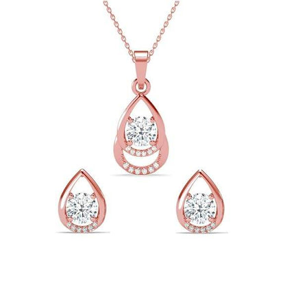 925 Sterling Silver Tosca Pendant Earrings Chain Necklace Jewellery Set | Rose Gold Plated, Swiss Zirconia |Gift for Women and Girls - Rajputtrade