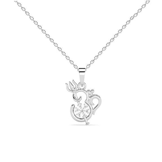 925 Sterling Silver Om Trishul Pendant Necklace for Men & Women | With or Without Chain | Religious, Platinum Plated. Swiss Zircon - Rajputtrade