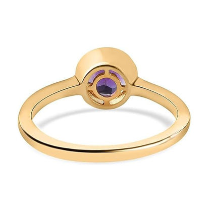 925 Sterling Silver Birthstone Ring for Women | 2 Ct Solitaire Bezel Set Gemstone | 18K Gold Plated | - Rajputtrade
