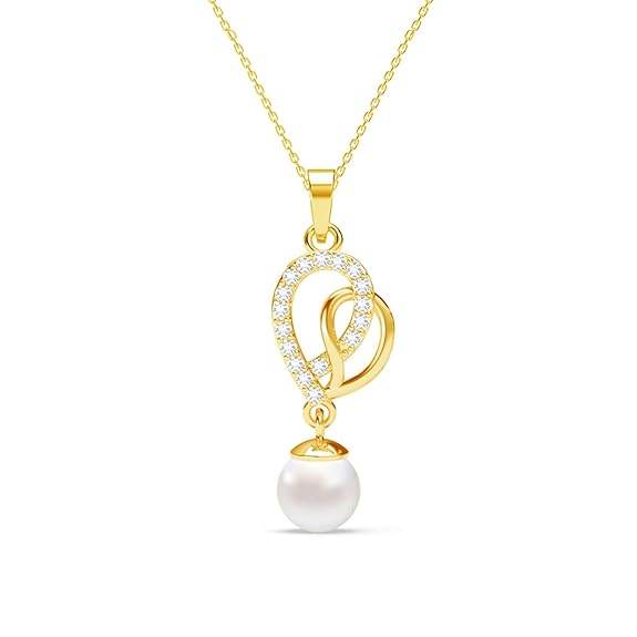 925 Sterling Silver Zahab Pearl Interlocked Pendant Earrings Chain Necklace Jewellery Set | Gold Plated, Swiss Zirconia |Gift for Women and Girls - Rajputtrade